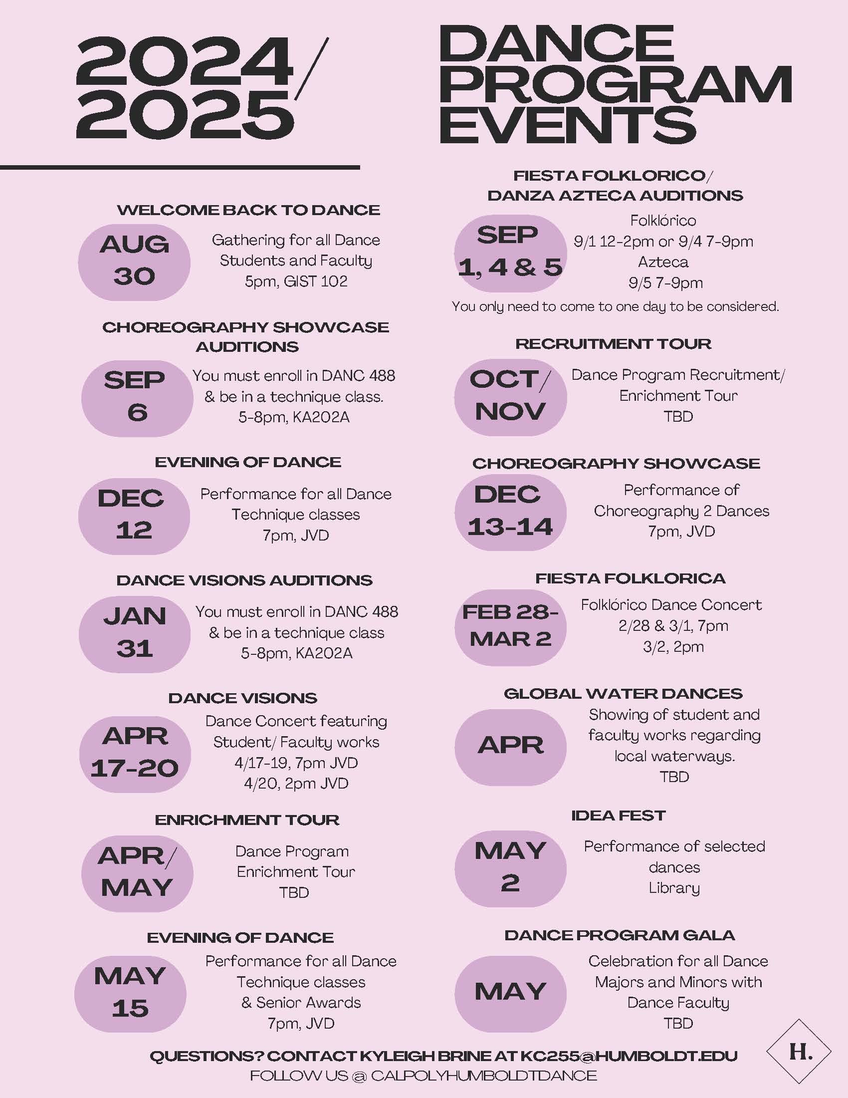 2024/2025 Dance Program Events List